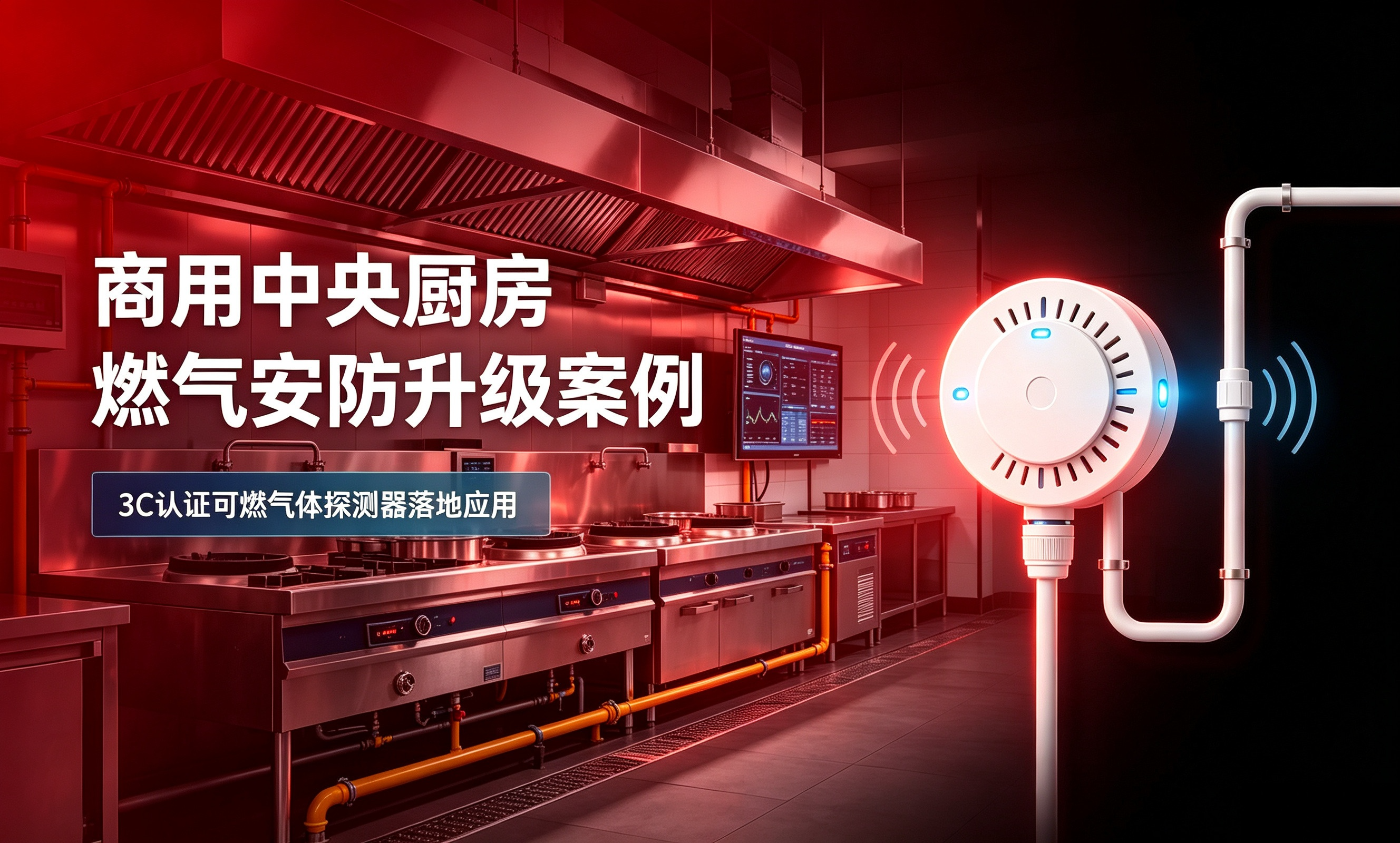 商用中央厨房燃气安防升级案例，3C 认证可燃气体探测器落地应用